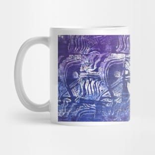 Blue Fish - Collaged Abstract Fish Lino Print Mug